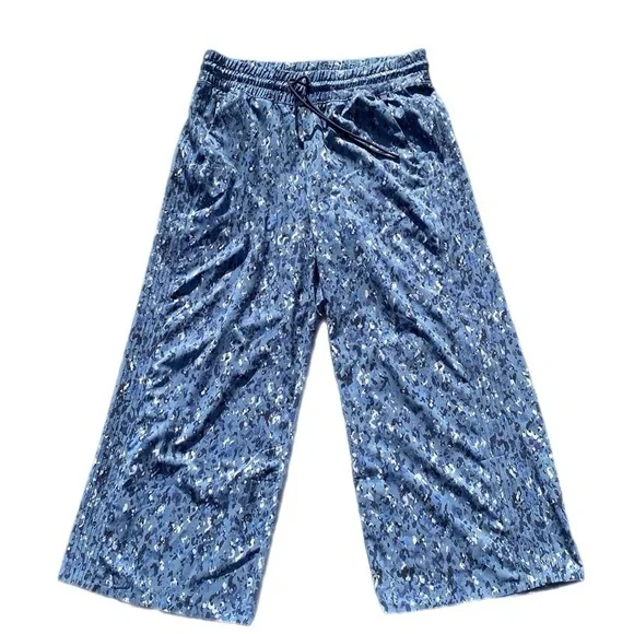 Athleta Avenue Wide Leg Crop Pants in blue print size 10 - Picture 2 of 15